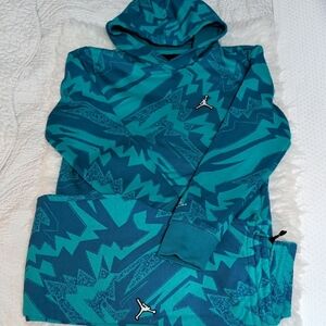 Jordan Teal and Blue Kids Pajama Set with Hood